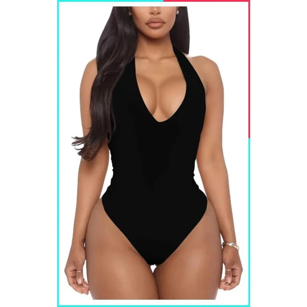 Women's Sleeveless Halter V-Neck Backless Bodysuit Leotard Stretchy Fitted Slim One-Piece with Bottom Buckle for Club Party Cocktail Holiday Outdoor Daily Wear