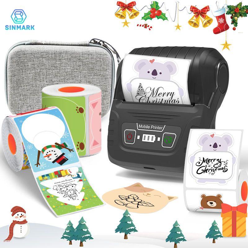 Portable Wireless Label Printer Label Maker Machine + 3 Rolls Color Labels, USB Rechargeable, Compatible with iOS Android Windows, Barcode Clothing Jewelry Retail Mail