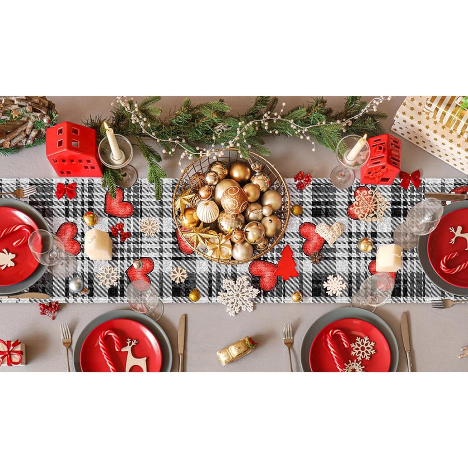 Linen Valentine's Day Table Runner with , 13x72 Inch Buffalo Check Hearts Decor, for Wife, Anniversary, Wedding, or Spring Linen Valentine's Day Table Runner with , 13x72 Inch Buffalo Check Hearts Decor, for Wife, Anniversary, Wedding, or Spring