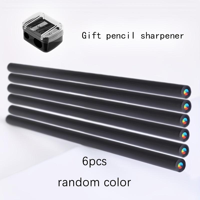 6/12 Rainbow Gradient Magic Pens with 1 Pencil Sharpener - Vibrant Doodling and Drawing Markers, Kawaii Writing and Art Supplies, with Pencil Sharpener, Wooden Material, Perfect for Artists and DIY Lovers, Flat-Head Pencils