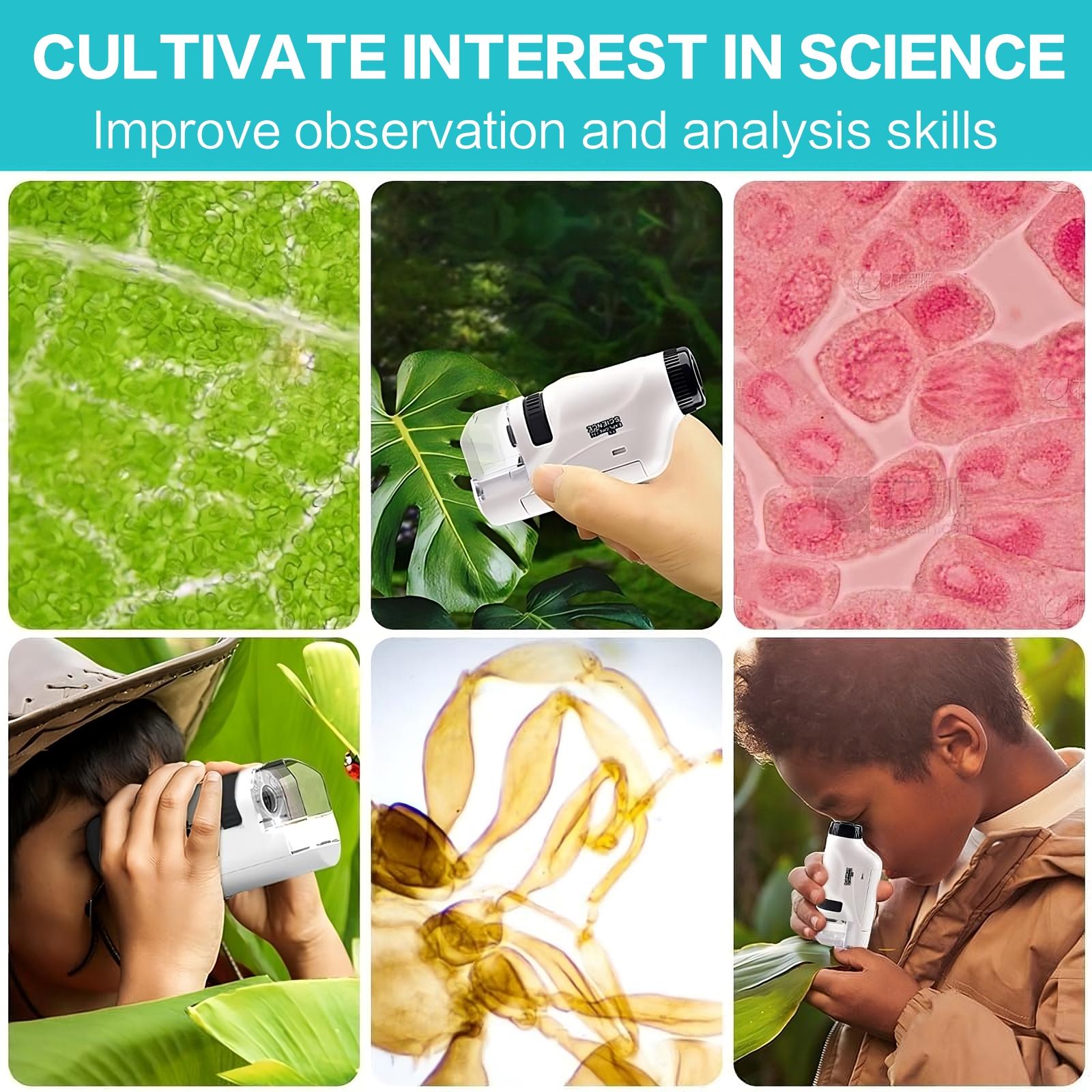 Portable Handheld Microscope, 1 Count Batteries Required 60X-120X Mini Pocket Microscope with LED Light, High Definition Microscope for Preschool Home Study, Visual Learning Tools