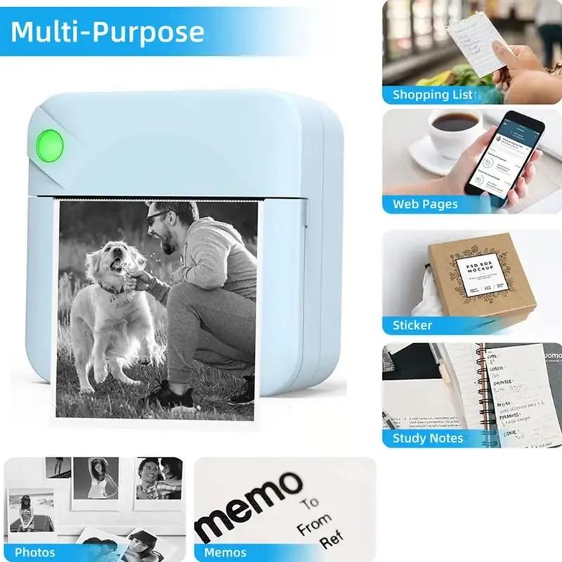Portable Mini Printer Set, USB Rechargeable Wireless Thermal Printer with Paper, Portable Label Printer, Ideal for Home Office School Portable Photo Printer