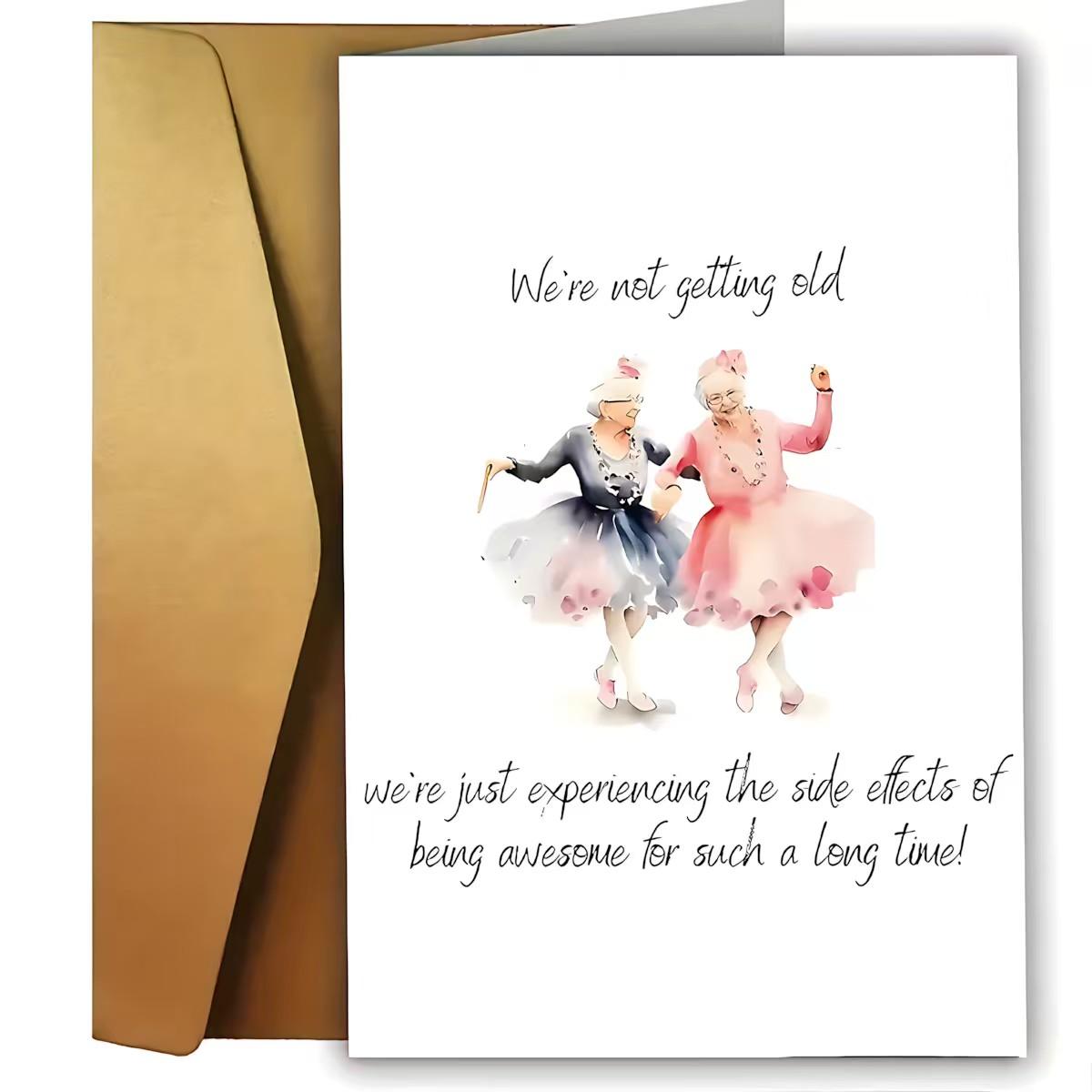 1/3/7pcs  Funny Birthday Card for Best Friend, Humorous Getting Older Greeting Card for Women, Senior Friends, BFF, Sister, Funny Aging Humor Card for 60th 70th 80th Birthday, Retirement, Friendship Celebration, Cute Watercolor Dancing Ladies Card