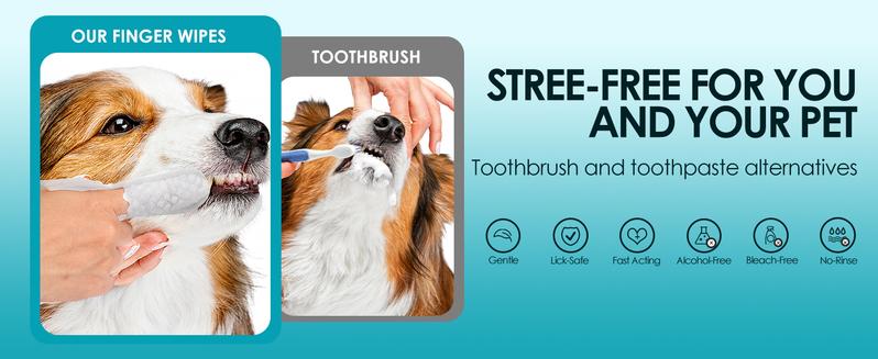 Dog Dental Care Finger Wipes - Teeth Cleaning Finger Wipes for Dog & Cats - Tooth Brushing Kit Dental Wipes for Dog - Reduces Plaque & Freshens Breath (50 PCS)