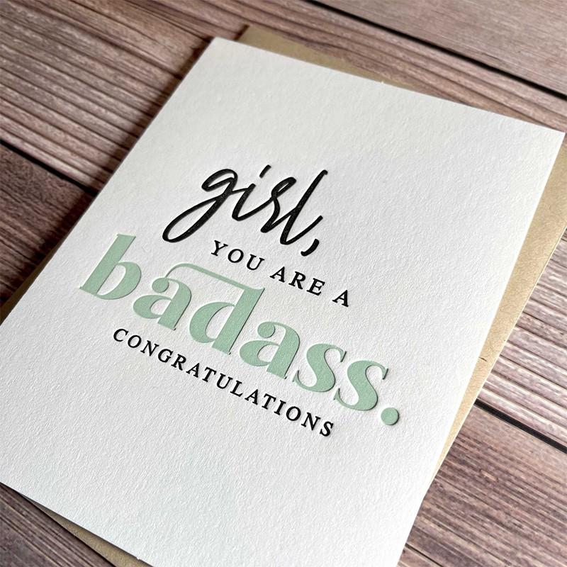 1pc  Badass Woman Card with Envelope. Congratulation New Job. Promotion Gift. Congratulation Graduation Card for Her. Funny Graduation Card. PhD Graduation.