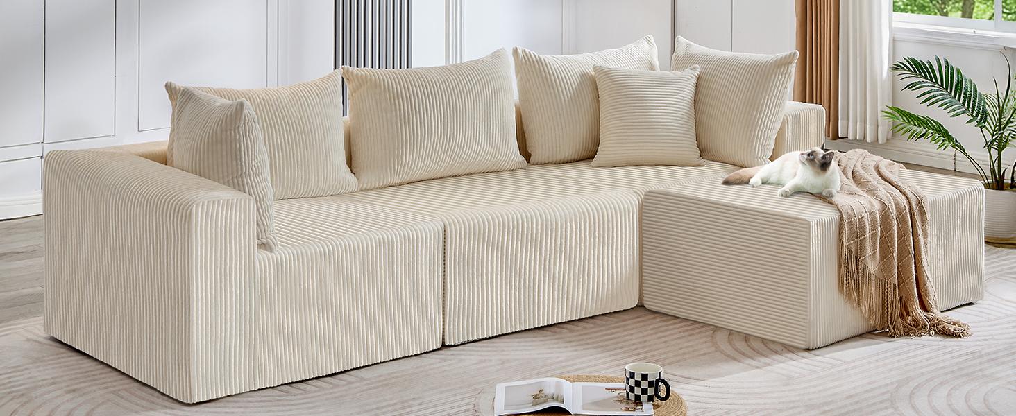 Winzoo 104" Cloud Sectional Couch with Sponge Cushion,Modern Modular L Shaped Sofa,Upholstered Couches for Living Room Furniture Bedroom Apartment