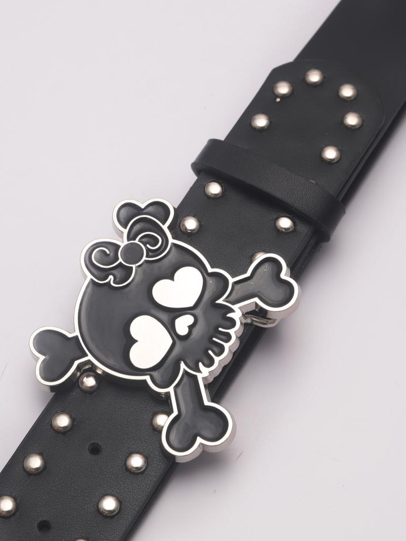 Skull Design Pu Leather Belt, Punk Style Rivet Decorated Belt for Women & Men, Fashion Belt for Party, Daily Clothing Decor, Exquisite Belt for Birthday Gift
