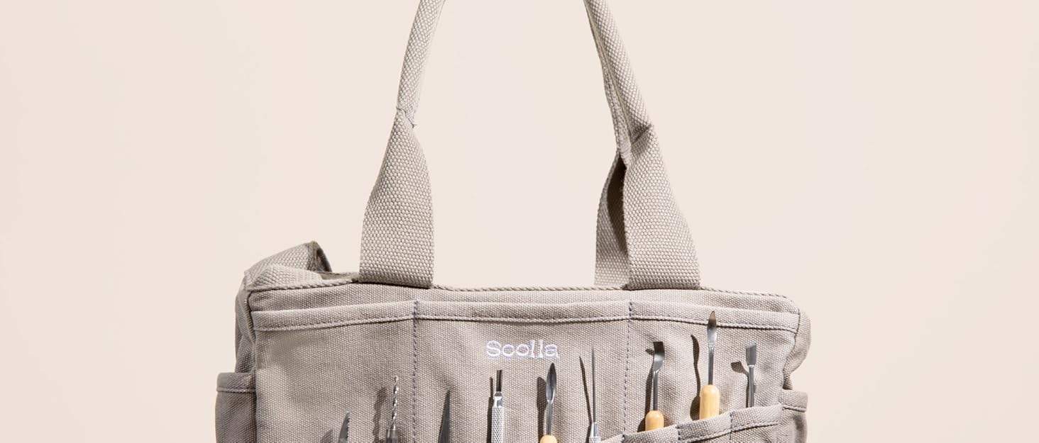 Bag: Pottery Tool Bag, Art Supply Storage, Knitting Yarn Organizer, Crochet Projects, & Washable Craft Tote, 30 Pockets, 25+ Canvas Colors, Student Artist Gift (Cinnamon)