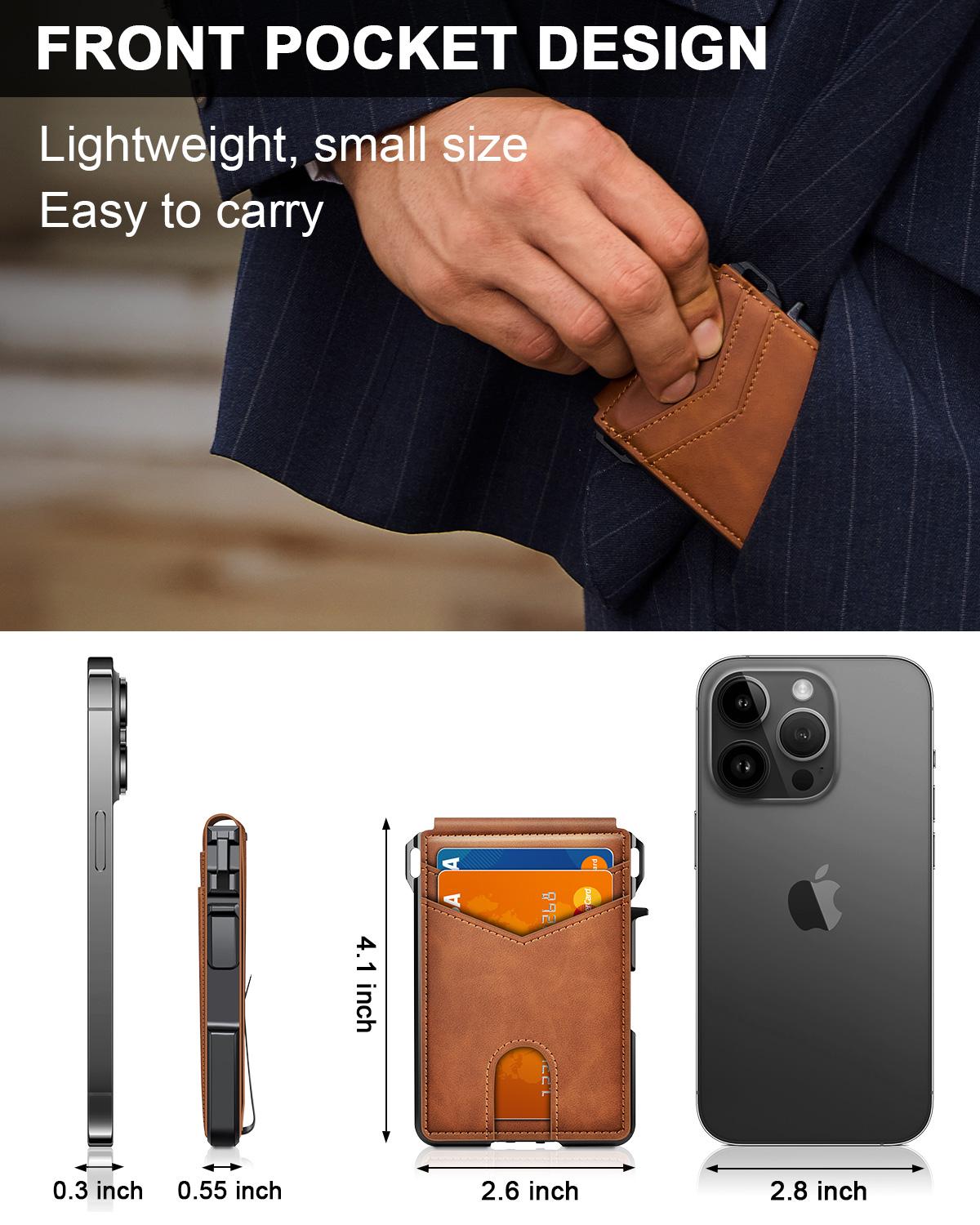 Men's Slim Minimalist Wallet with Money Clip - Holds 9-13 Cards, RFID Blocking Pop-Up Card Holder & ID Window, Aluminum Metal Bifold Wallet