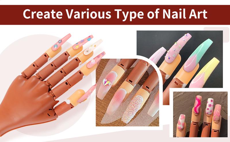 Nail Practice Hand for Acrylic Nails: Flexible Nail Hand Practice Model - Realistic Nail Training Hand Manicure Kit for Beginners Salon Home with False Nails 100 Pcs