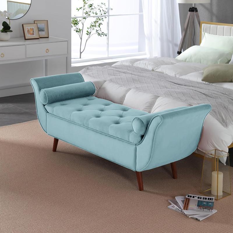 SZLIZCCC Velvet Storage Ottoman, 65" Long King Rolled Arm Bedroom End of Bed Bench, Bedroom Bench with Storage,Bedroom,Entryway, Living Room (Beige)