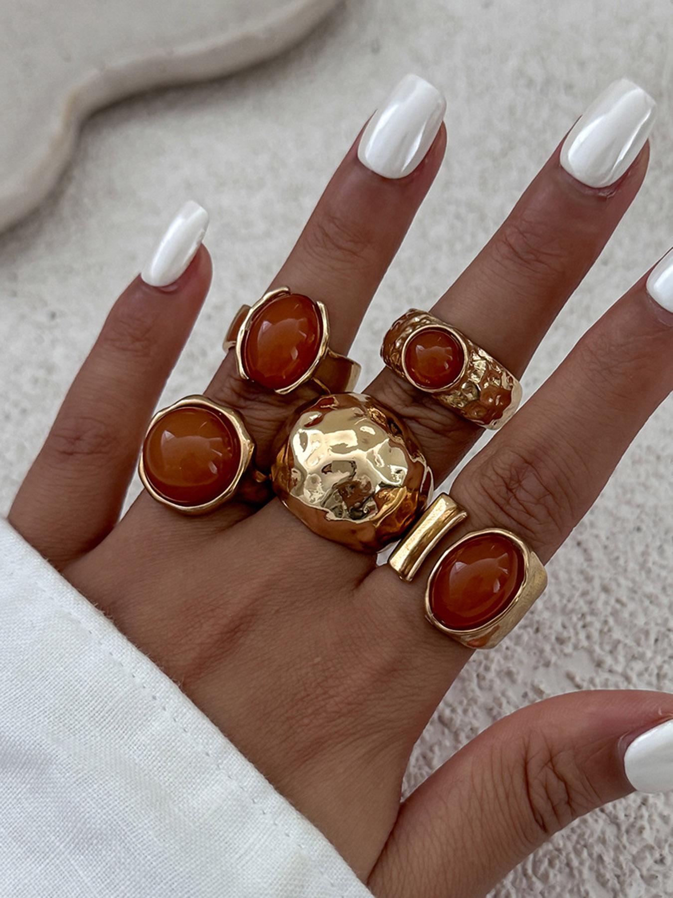 Vintage Stone Decorated Ring Set, Fashion Rings for Party, Daily Clothing Decor, Trendy All-match & Exquisite Jewelry for Birthday Gift, Solitaire Stackable Rings, Statement Multi Ring, Stacking Ring Set