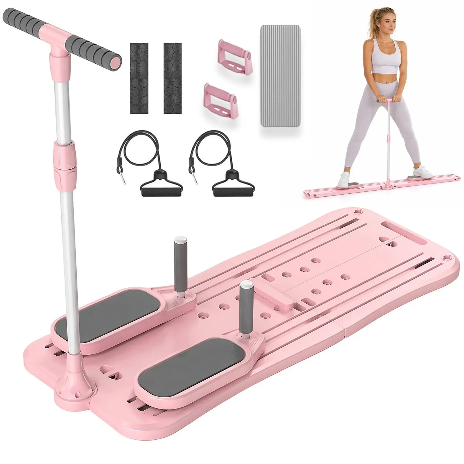 Pilates Board - Pilates Reformer Set, Multi-Purpose Foldable Pilates Reformer Board for Home, 5 in 1 Pilates Sliding Board