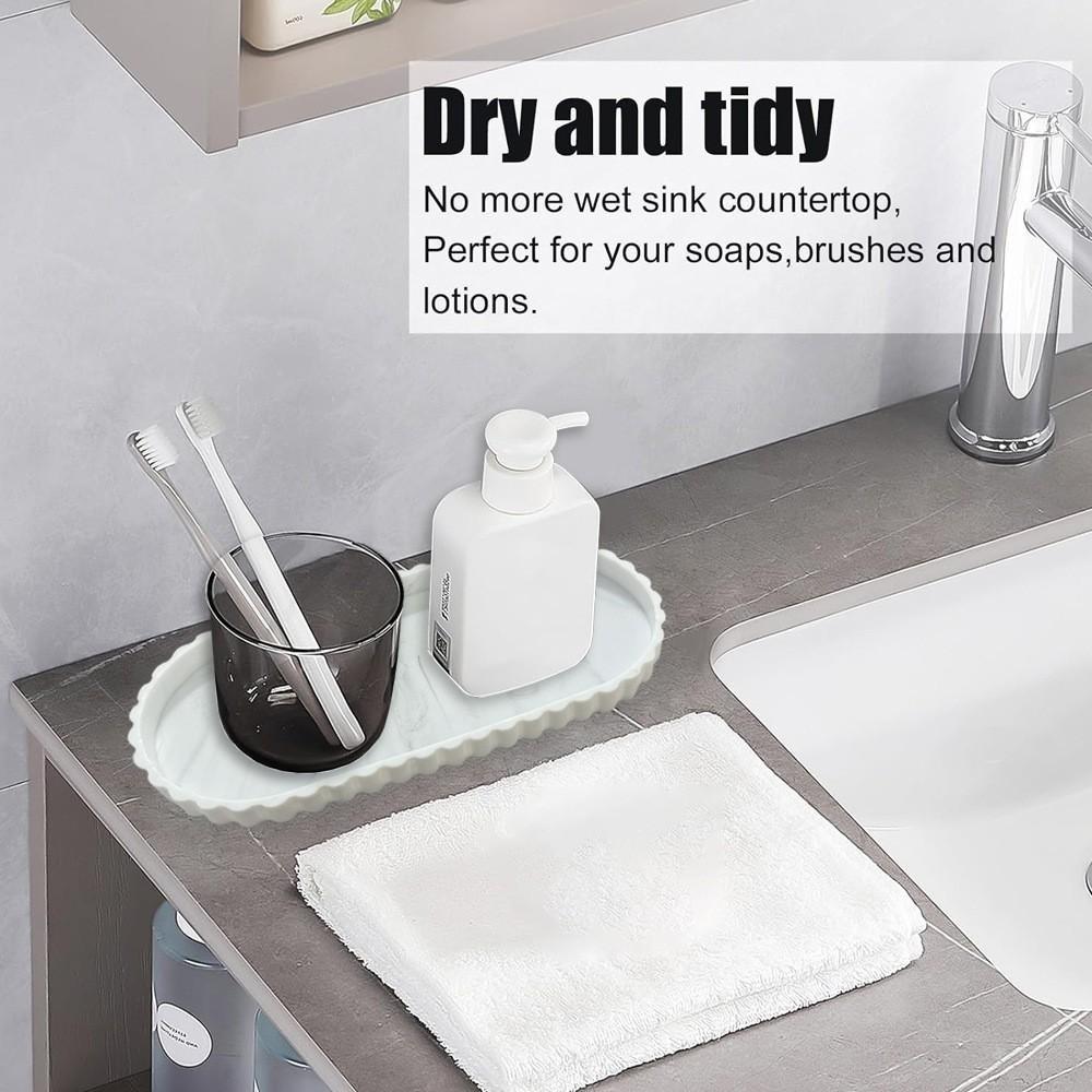Modern Wavy Edge Smooth Decorative Tray, minimalist curved organizer tray for bathroom countertop, living room decor and kitchen storage, aesthetic home accessory for candles jewelry perfumes and tabletop organization