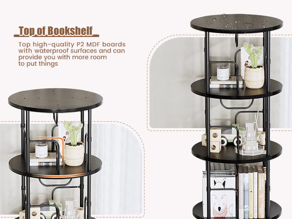 Flycity Rotating 3 Tier to 5 Tier Spinning Bookshelf Tower - 360° Display Unique Round Bookcase for Home Study Office Interior floating shelves Bedroom Flexibility