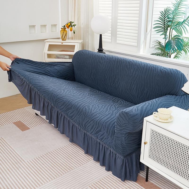 1pc Solid Color Microfiber Water Wave Elastic Stretch Sofa Cover, Elastic Couch Cover, Elastic Sofa Slipcover, Slip Resistant Sofa Protector with Skirt, Easy Care Dust Cover for 1 to 4 Seater Sofas, Home Decoration