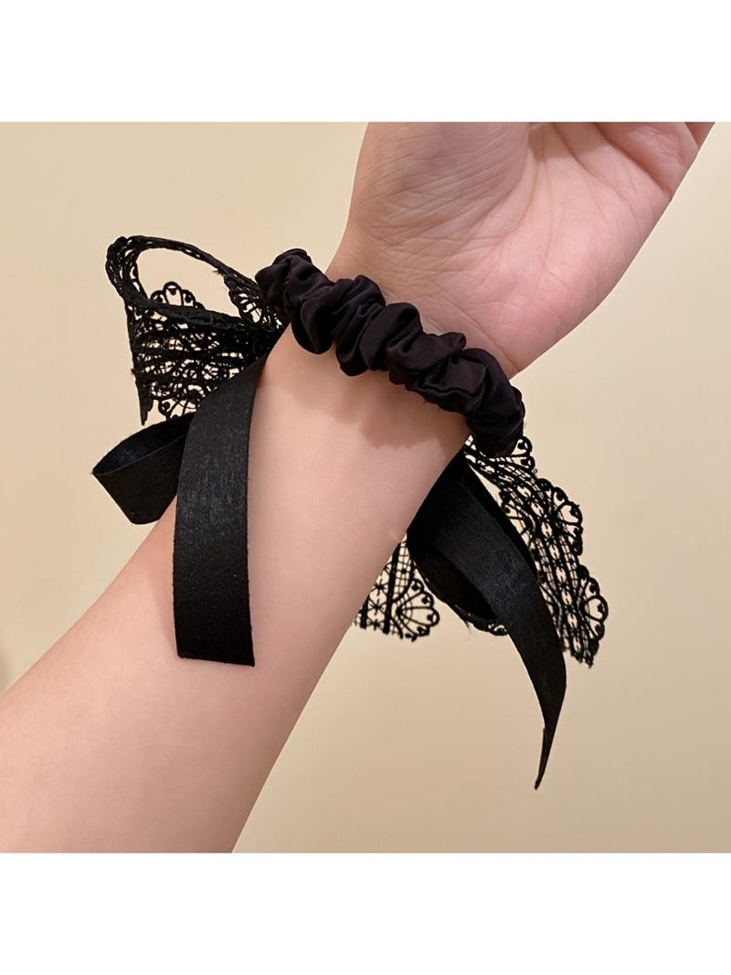 1 piece of black lace ribbon bow headband, bow headband hair accessory, retro black lace headband, suitable for tying hair, available in 4 seasons, suitable for Christmas, Halloween, Christmas Eve, birthday and New Year gifts