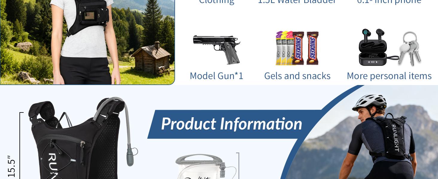 Lightweight Tactical Running Hydration Vest with Velcro Panel, 1.5L Leak-Proof Water Bladder, Adjustable Chest Pack for Unisex, Ideal for Trail Running, Hiking, Marathon and Outdoor Fitness