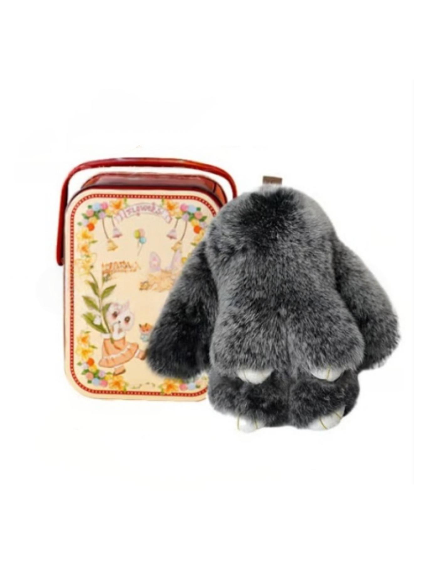 Handmade Rabbit Keychain with Design Tin Box, Creative Gift for Girls, Soft Fuzzy Bunny Pendant, Travel Accessory, Birthday Present