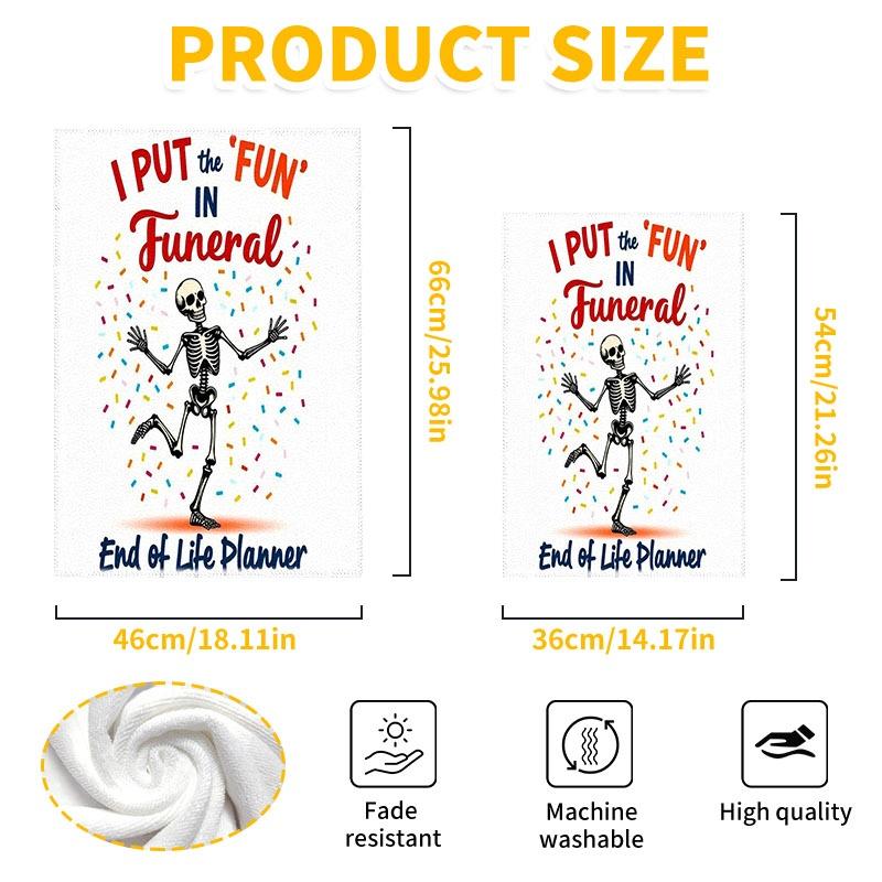 1/2/4/6pcs Kitchen Cleaning Cloth, Multiple Specs Available, Single - sided with Lighthearted Skeleton & Confetti Design, "I PUT the 'FUN' IN Funeral" & "End of Life Planner" Text, Ideal for Kitchen Cleaning, Durable & Practical Kitchen Helper