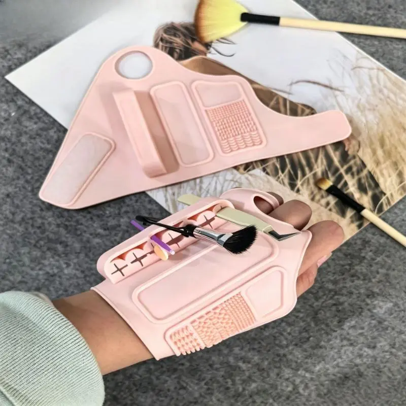 Silicone Makeup Brush Holder Glove, Multi Slot Wrist Makeup Organizer with Brush Cleaning Mat, Portable Beauty Tool Storage Sleeve