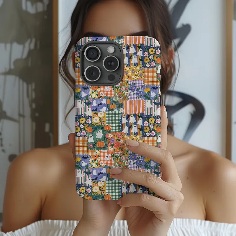 Halloween collage phone case, ghost flower sturdy phone case, autumn pumpkin protective case. Suitable for iPhone 17/16/15/14/13/12/11/Plus/Pro/ProMax/Air/X/XS/XSMAX and Samsung, birthday gifts, holiday gifts, Valentine's Day gifts