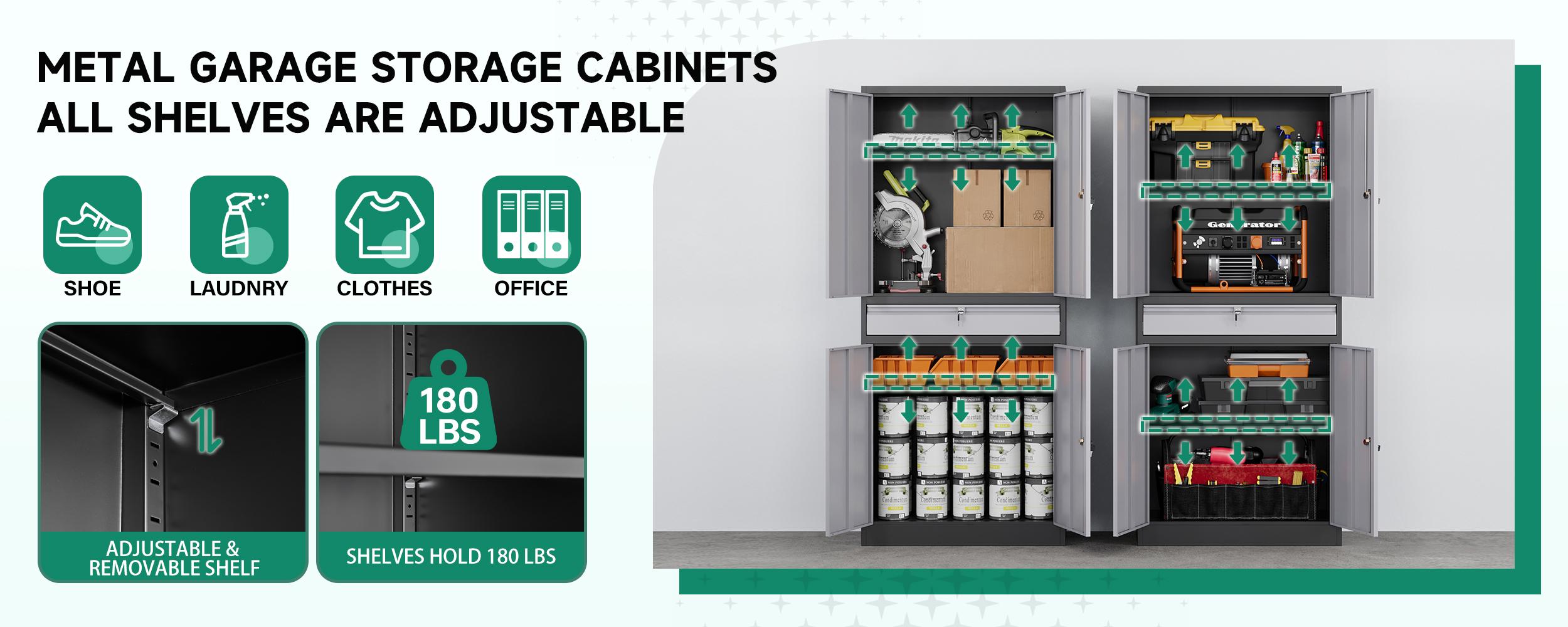 Letaya Metal Garage Storage Cabinet with Drawer,4 Door Tool Cabinet with Lock-2 Adjustable Shelves for Garage Home Office Utility Room Letaya Metal Garage Storage Cabinet with Drawer,4 Door Tool Cabinet with Lock-2 Adjustable Shelves for Garage Home Office Utility Room