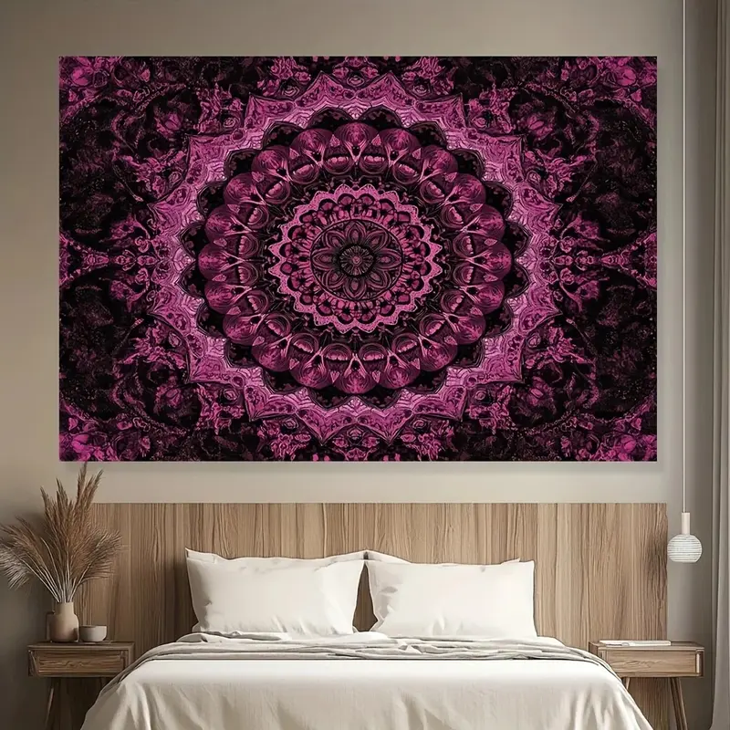tapestry[Bohemian Tapestry] 1pc Polyester Black Bohemian Pink Mandala ...