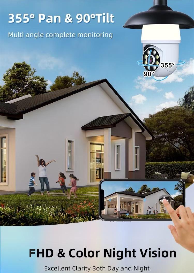 Light Bulb Security Camera with LED Flood Light 1080P, 2.4GHz Wireless WiFi Light Socket Security Cameras, 355° Pan/Tilt Smart Lightbulb Cam Human Motion Detection Alarm Colour Night Vision Works with Alexa