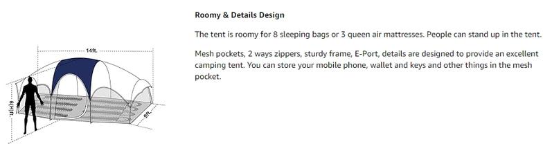 CAMPROS CP Tent 8 Person Camping Tents, Weather Resistant Family Tent, 5 Large Mesh Windows, Double Layer, Divided Curtain for Separated Room, Portable with Carry Bag