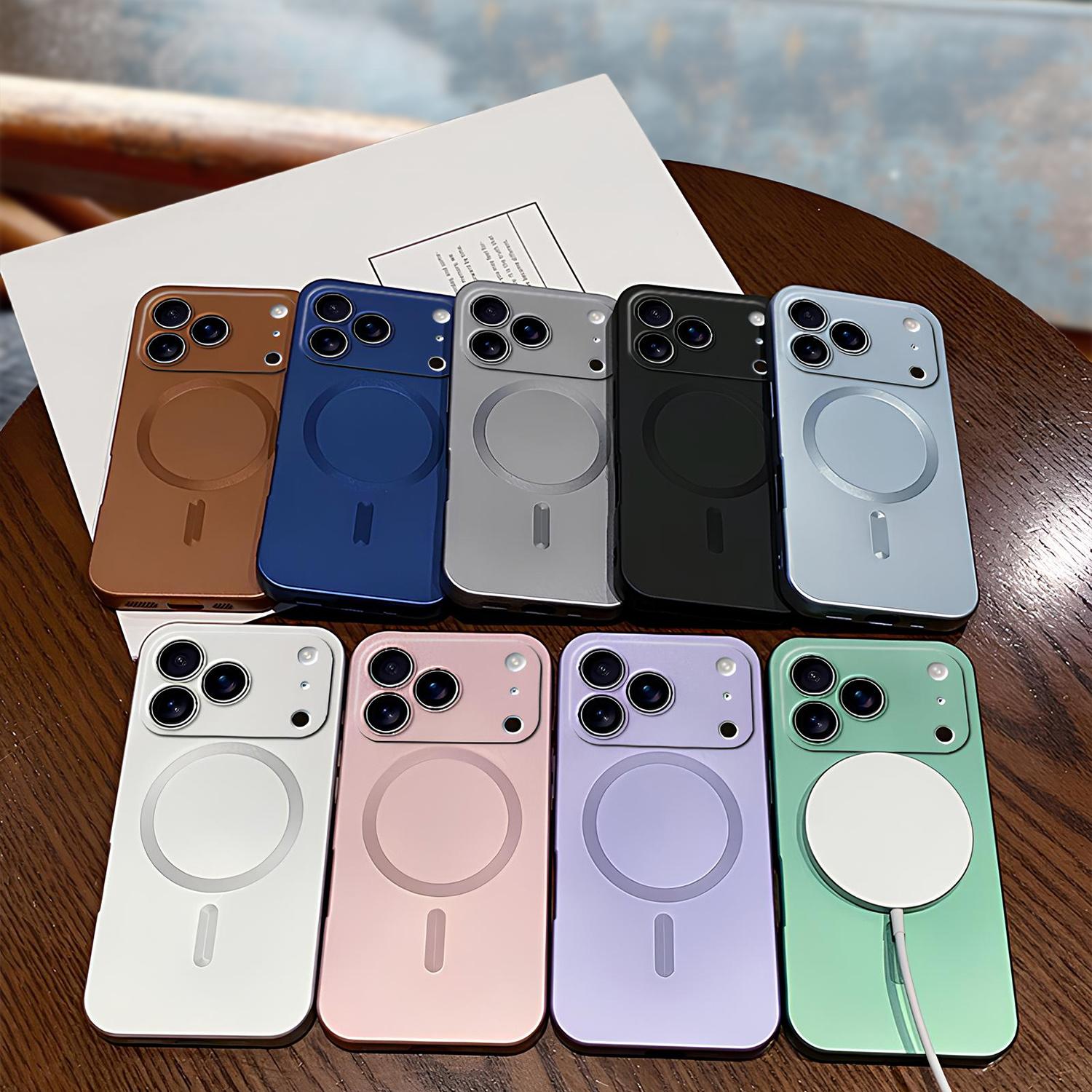 Magnetic for iPhone 17 Pro Max 16 15 14 13 Case Compatible with MagSafe Built-in Camera Lens Protector Slim Soft Silicone Bumper Shockproof Metallic Luster Phone Case