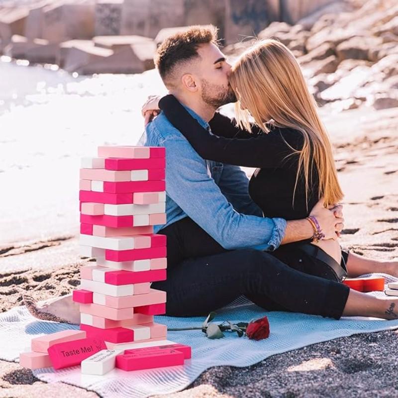 48 Piece Block Tower Jenga Game, Colorful Couple Dating Blocks, Romantic Date Night Challenge, Perfect Valentine's Day Gift, Wooden Block