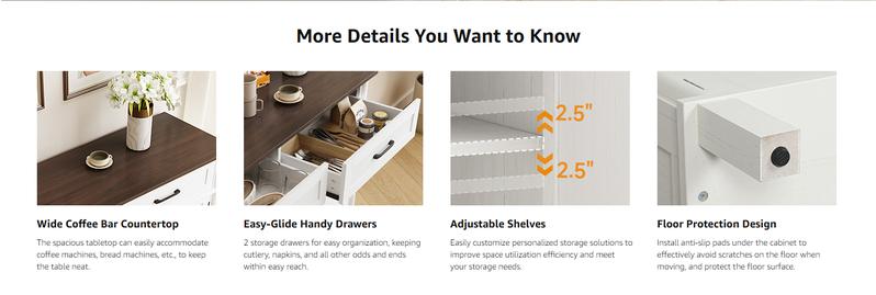 【Valentine's Day gift】ONBRILL 48 Inches Buffet Cabinet with Storage, Farmhouse Sideboard Buffet w/2 Drawers and 3 Doors, Wood Coffee Bar Cabinet with Adjustable Shelves, Sideboard Storage for Kitchen, Living Room