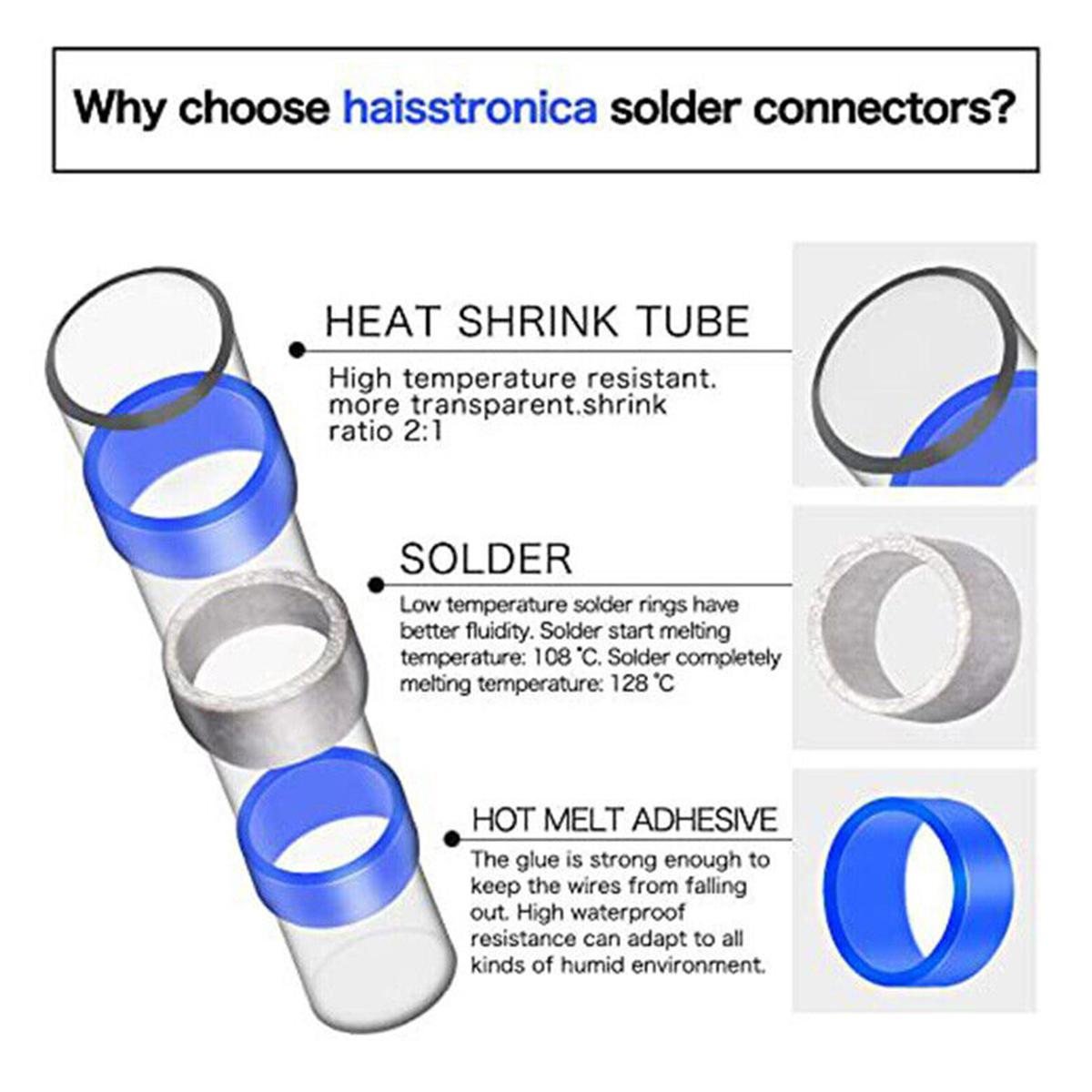 PoDhey 200Counts Solder Seal Wire Connector Heat Shrink Butt Connector Waterproof Insulated Electrical Wire Terminal Solder Sleeve Sealed Electrical Butt Splice for Marine Automotive