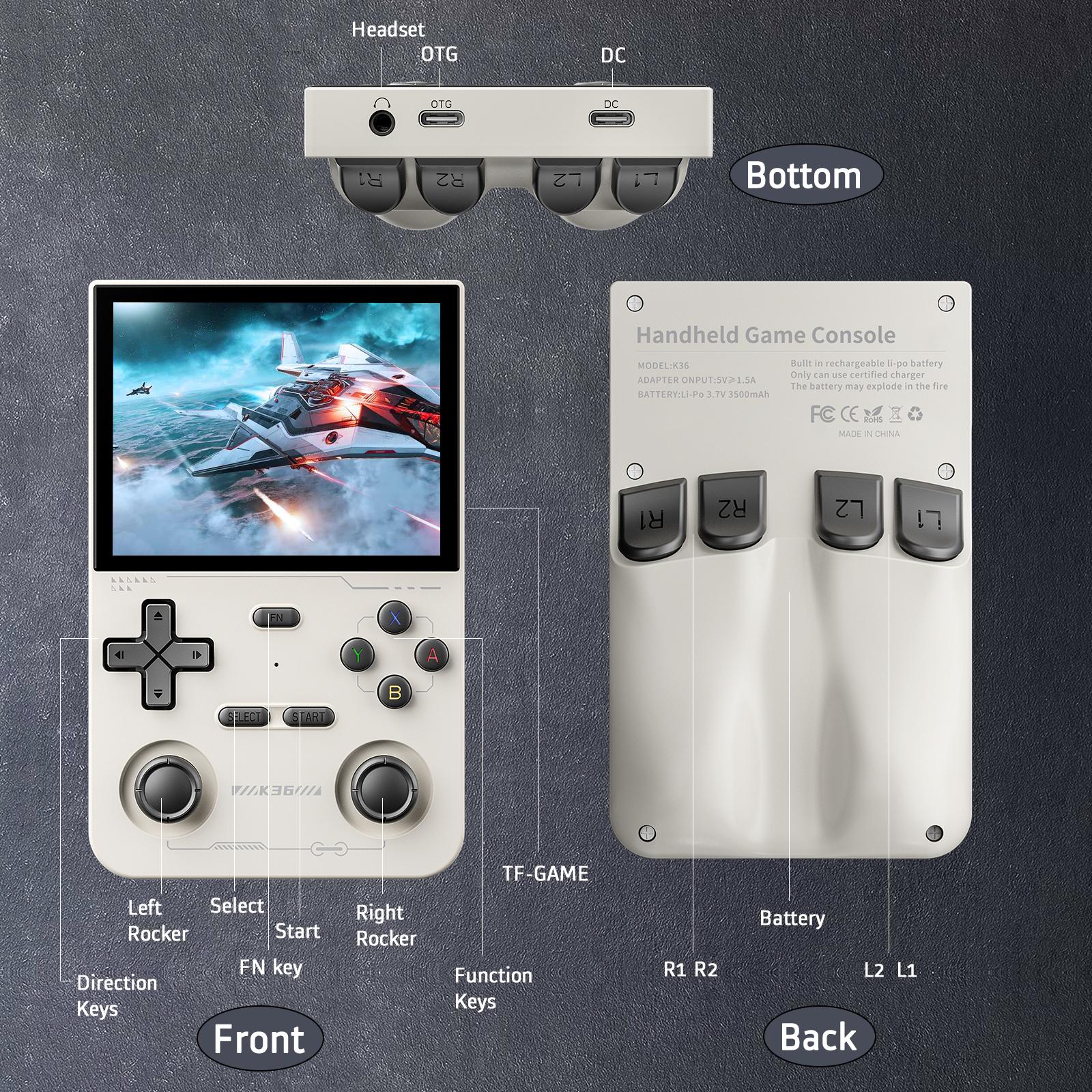 YLA GAMINJA K36 Retro Handheld Game Console with 3.5 Inch IPS Screen 64GB Games 36 Max Emu La Dorade Juegos Portable Gaming System - Digital