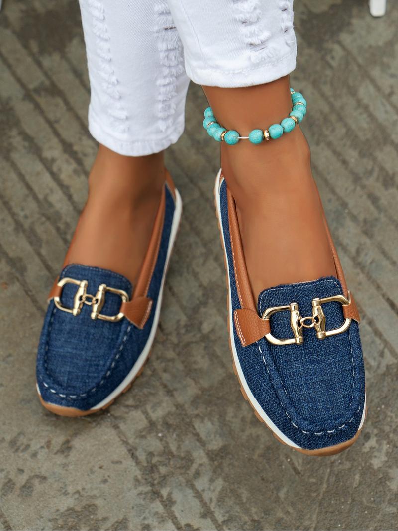 Fashion Chain Decorated Slip on Shoes for Women, Elegant Lightweight Flats, Casual Comfortable Flats Shoes for Daily Wear, All-match Commuter Comfortable Flats for Work & Daily Wear, Walking Shoes, Footwear, Grey Business Style Flats, Round Toe Flats