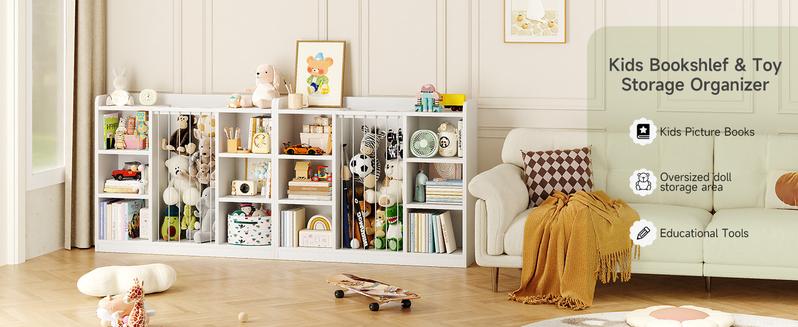 ONBRILL Toddler Stuffed Animal Zoo, Toy Storage Organizer for Playroom, BookShelf for Kids Rooms, Plush Toy Organizers and Storage, Elastic Band Child Bookcase, Toy Shelf with 8 Storage Cubbies