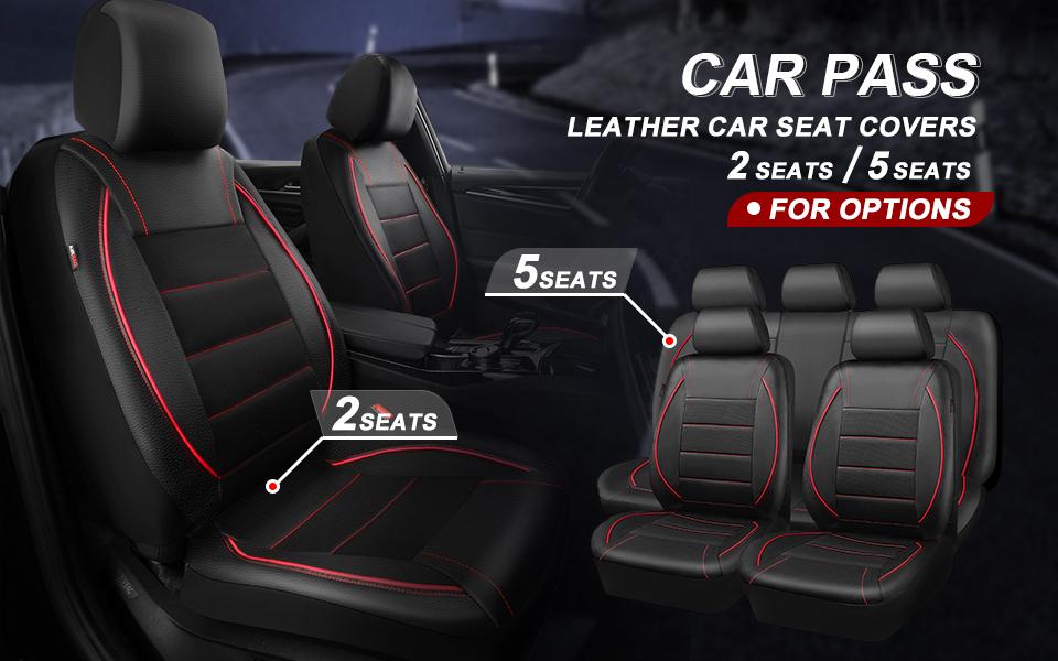 CAR PASS 2/5 seats Universal FIT Piping Leather Car Seat Cover, for suvs,Van,Trucks,Airbag Compatible,Inside Zipper Design and Reserved Opening Holes
