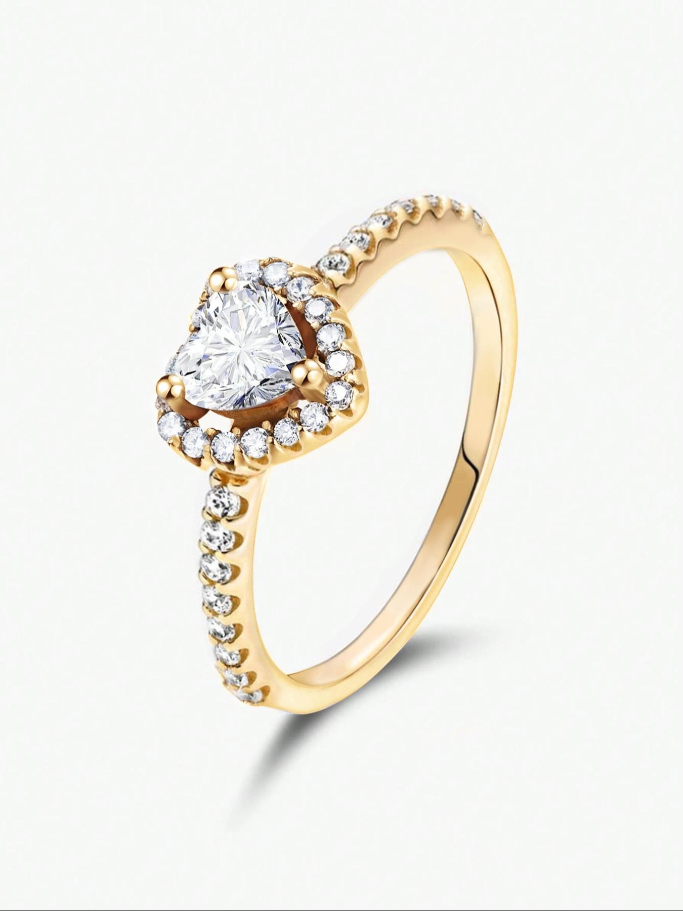 1 PC Elegant Zircon-encrusted Heart-shaped Zircon Ring for Women Fashion Jewelry for Festival Party Daily Clothing Decor Trendy Exquisite Wedding Engagement Promise Ring Ladies Anniversary Party Birthday Valentine's Day Festival Gift for Girlfriend