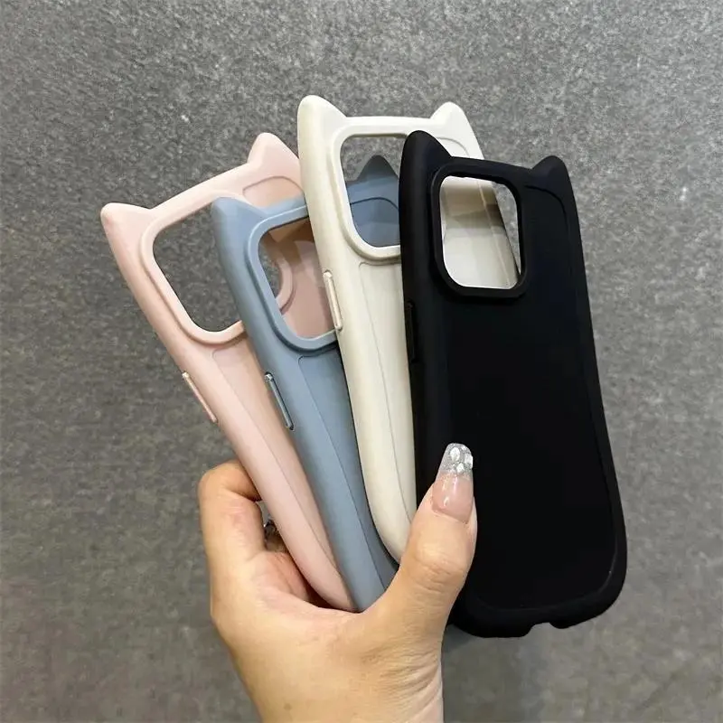 Luxury 3D Kitten Cat Ear Solid Color Silicone Casing - Shockproof Bumper Back Cover, Multi-Model Cellphone Protector Accessories for iOS iPhone 17/16/16 Plus/15/14/13/12/11 Pro Max