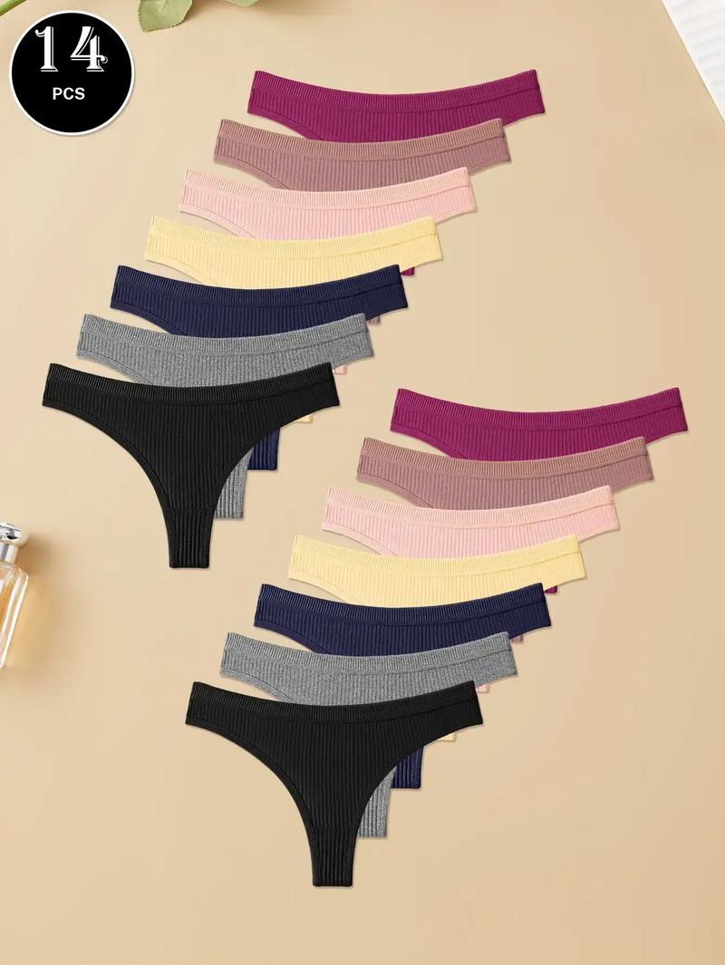 Hotcom Women's 7/14 Pack Seamless Thongs Cotton Bikini Underwear Low Rise Breathable Dry Quick Comfortable Fit for All Seasons Soft Stretchy Fabric Minimalist Style Ideal for All Seasons