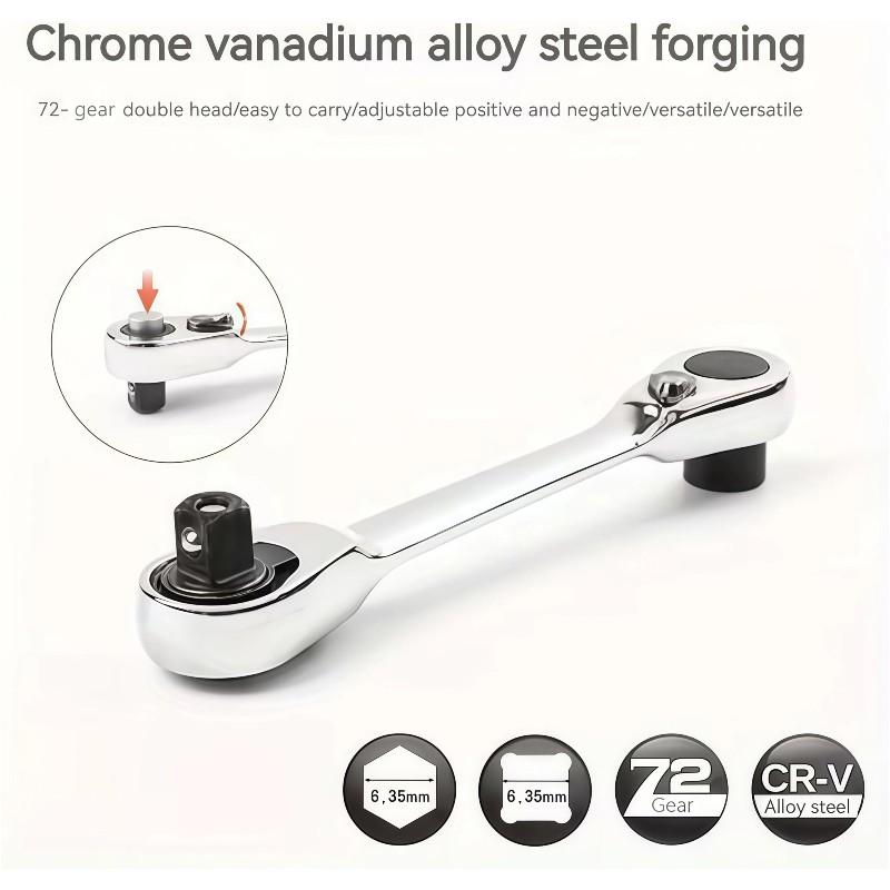 72 Tooth Dual Head Mini Socket Wrench, Two-In-One Quick Release Adjustable Combination Tool, Mechanically Chromovanadium Steel Forging, Ratchet Combination Wrenches