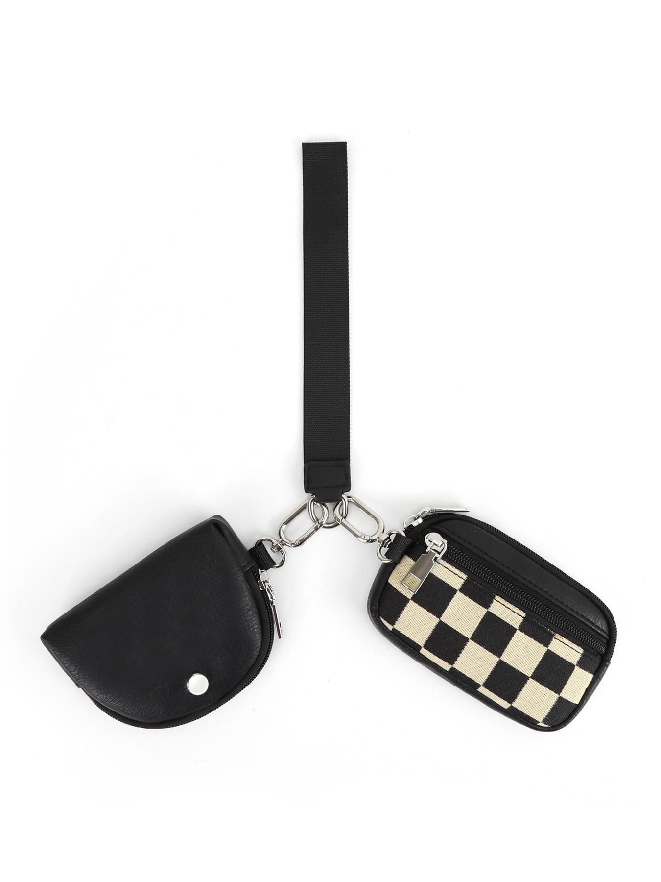 Women's Checkered Pattern Zipper Short Wallet with Detachable Keychain, Casual Versatile 2 in 1 Wristlet Wallet, Trendy All-match Card Holder for Daily Use, Card Holder Organizer