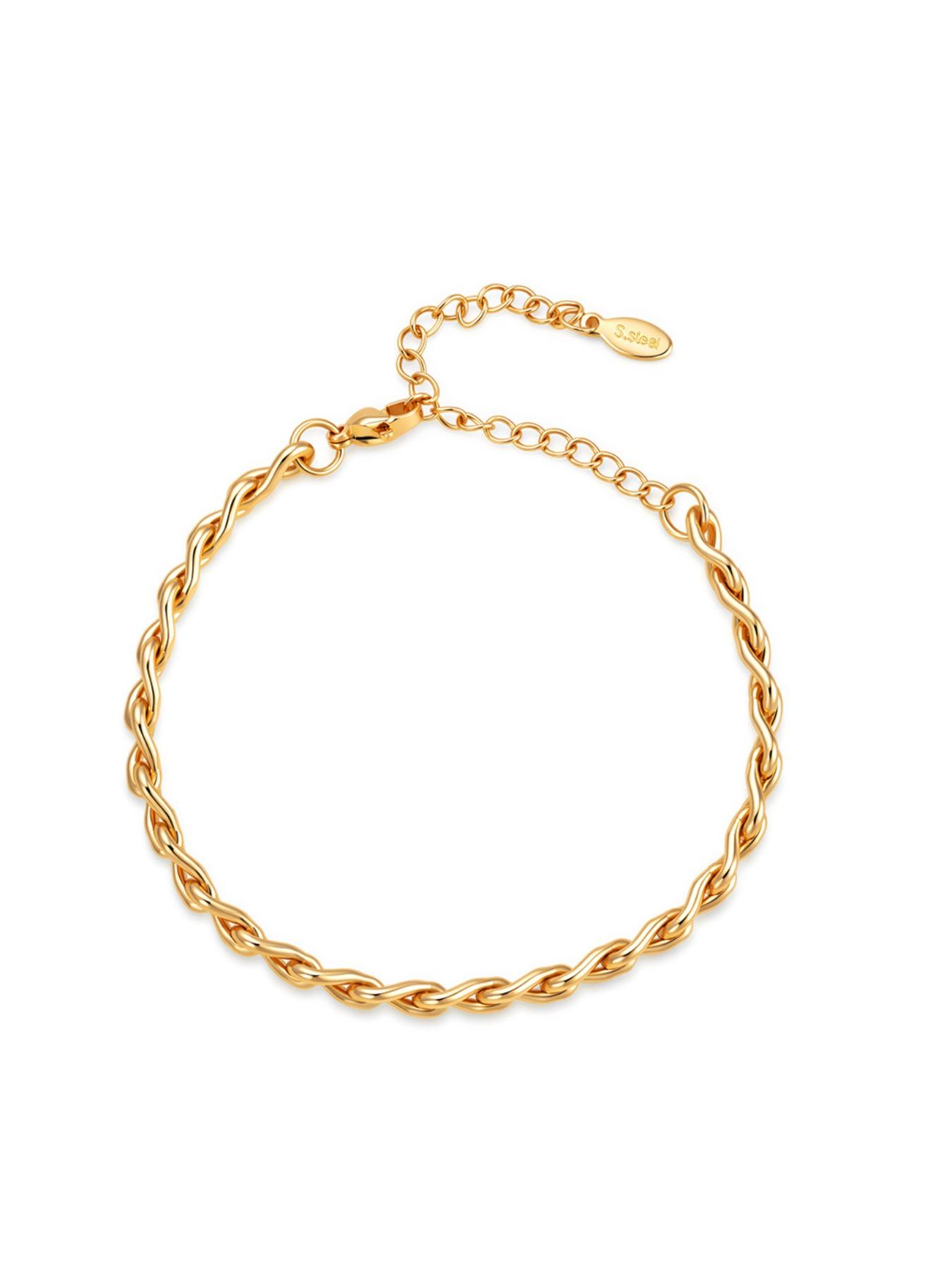 Perfect for dating and commuting, European and American style, 18K real gold twisted line necklace and bracelet set