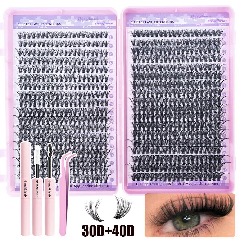 3/9 Boxes/set Wispy Lash Cluster, 720/672 Clusters DIY Eyelash Extensions, 9–18 mm Mixed Length with 30D+40D/60+80D Natural Density, Beginner-Friendly Reusable D/C Curl Lashes