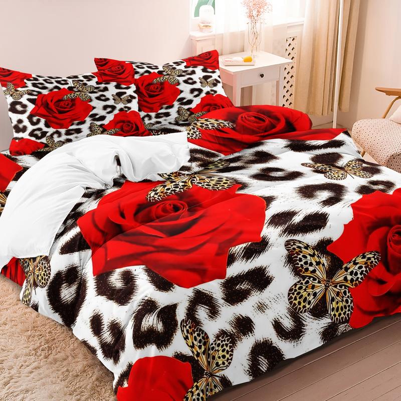 3 Counts/set Valentine's Day Love Letter Rose Pattern Duvet Cover Set including 1 Duvet Cover + 2 Pillowcases, Soft and Comfortable Decorative Bedding for Bedroom or Guest Room, Without Comforter
