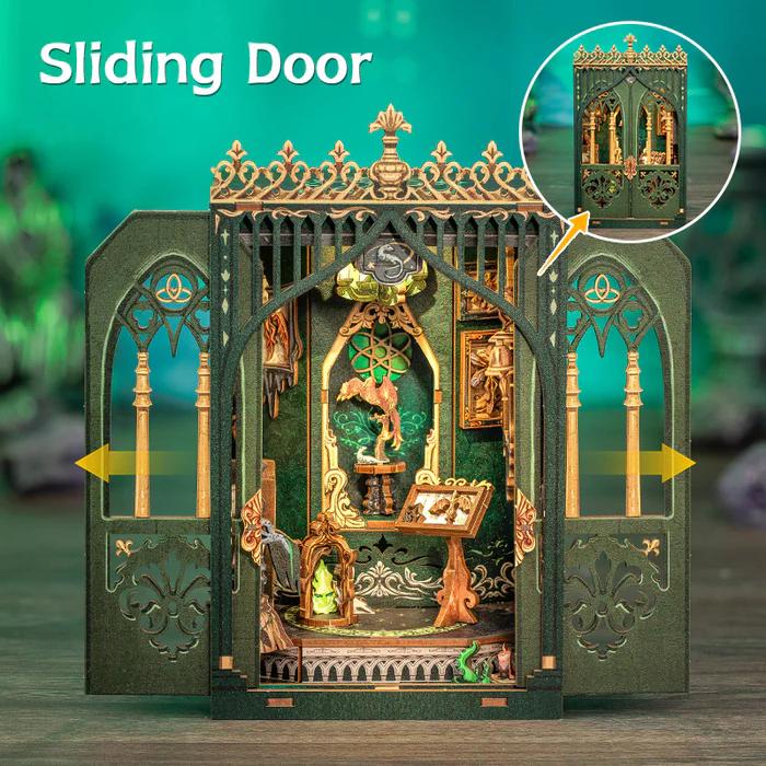 CUTEBEE DIY Book Nook Kit The Darkness Herbarium – Wooden Miniature Fantasy Scene with LED Light | Handmade 3D Dollhouse Decor, Holiday and Christmas Gift for Adults