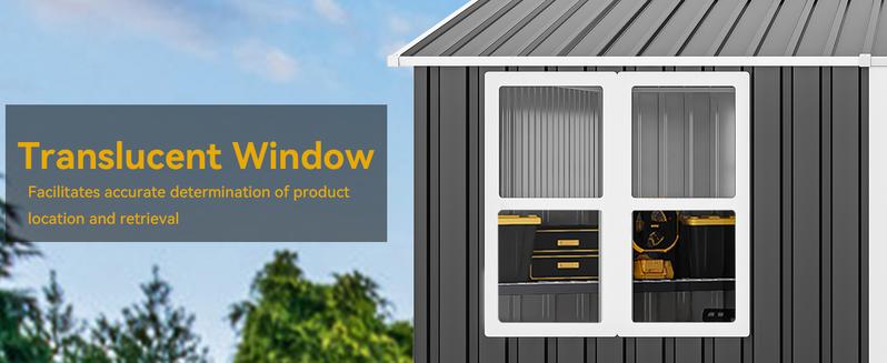 Yitahome 8x6FT Large Tool Storage Shed with Window, Lockable Doors, and Sloped Roof, Oversized Steel Outdoor Storage Shed for Garden, Patio, Garage, Backyard, Lawn, Gray White