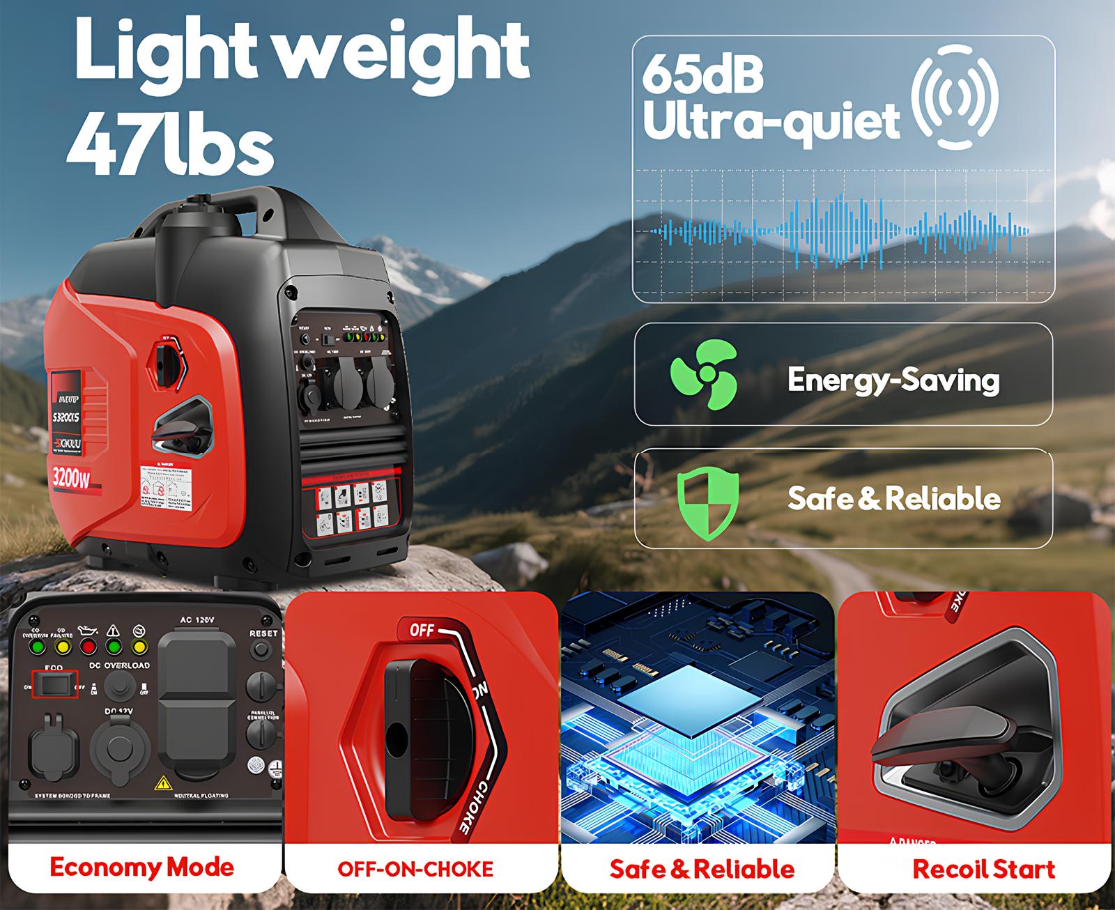 Portable Inverter Generator, 4500W/3200W Gas Powered Generators for House Power, Super Quiet & Lightweight, Manual Start, CO Sensor, RV Ready & Outdoor Camping, Ideal Honda Alternative, EPA Compliant