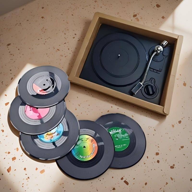 Vintage Vinyl Record Cup Mat, Non-Slip Heat Insulating Pad, Retro CD Coffee Mug Coaster, Wall Decorative Album Cover